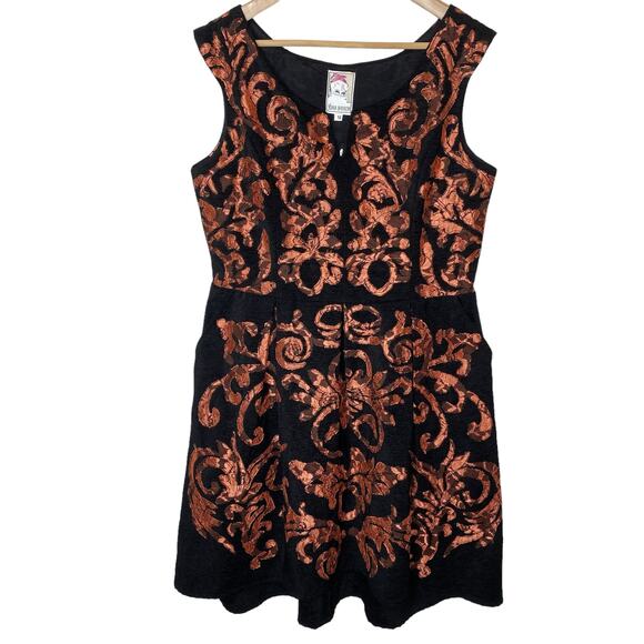 Yoana Baraschi Anthropologie Mirissa Dress Black Copper Fit Flare Lace size 12 - Picture 2 of 7